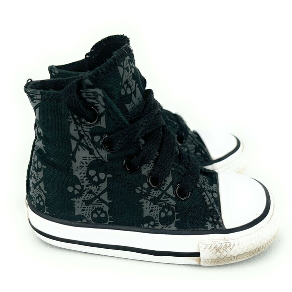 Toddler Boy's Converse All Star Black And Gray Skull High Top Shoes Size 4 - Picture 3 of 8